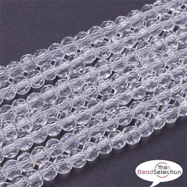 FACETED ROUND CLEAR CRYSTAL GLASS BEADS SUN CATCHER 8mm 6mm 4mm JEWELLERY MAKING