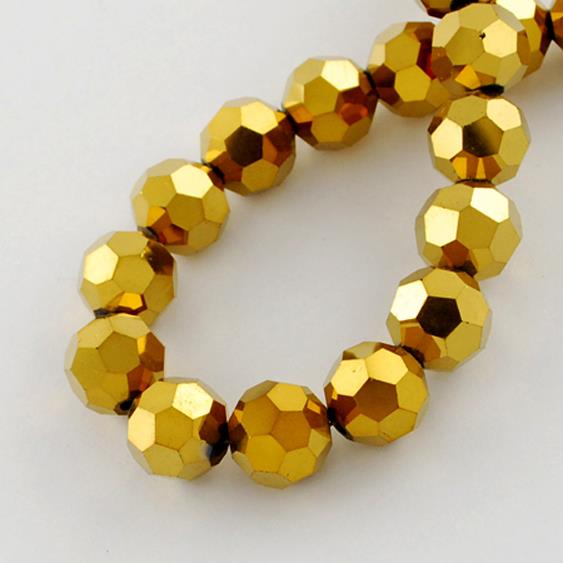 FACETED ROUND CRYSTAL GLASS BEADS 8mm 6mm 4mm METALLIC GOLD