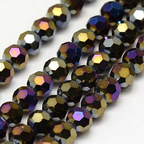 FACETED ROUND CRYSTAL GLASS BEADS 8mm 6mm 4mm BLACK 'AB' LUSTRE