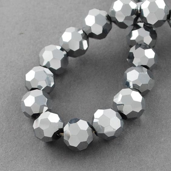 FACETED ROUND CRYSTAL GLASS BEADS 8mm 6mm 4mm METALLIC SILVER