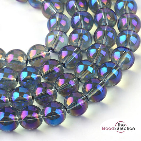 100 CLEAR 'AB BLUE RAINBOW LUSTRE ROUND GLASS BEADS 8mm JEWELLERY MAKING GLS115