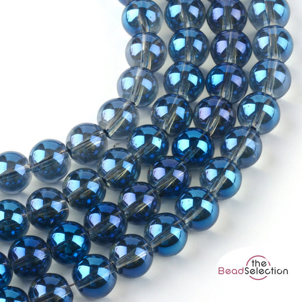 100 CLEAR 'AB ROYAL BLUE LUSTRE ROUND GLASS BEADS 8mm JEWELLERY MAKING GLS119