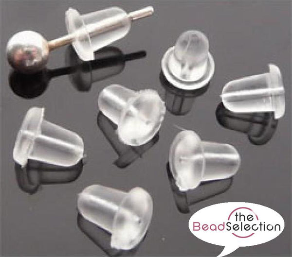 SOFT SILICONE CLEAR RUBBER HYPOALLERGENIC EARRING BACKS STOPPERS 4mm AB24