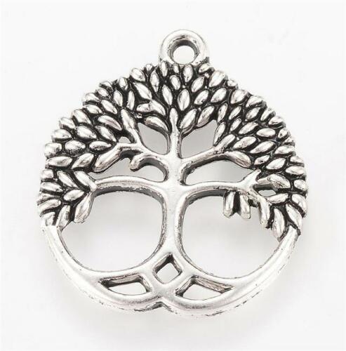 5 TREE OF LIFE CHARMS PENDANTS BRIGHT TIBETAN SILVER LARGE 26mm TOP QUALITY C44