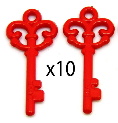 10 RED LARGE KEY CHARMS PENDANTS ACRLIC 62mm MAGIC SANTA KEYS C280