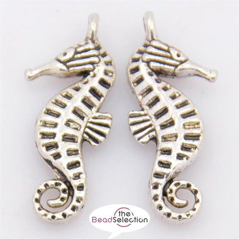 10 SEAHORSE CHARMS PENDANT BRIGHT TIBETAN SILVER 22mm DOUBLE SIDED C151