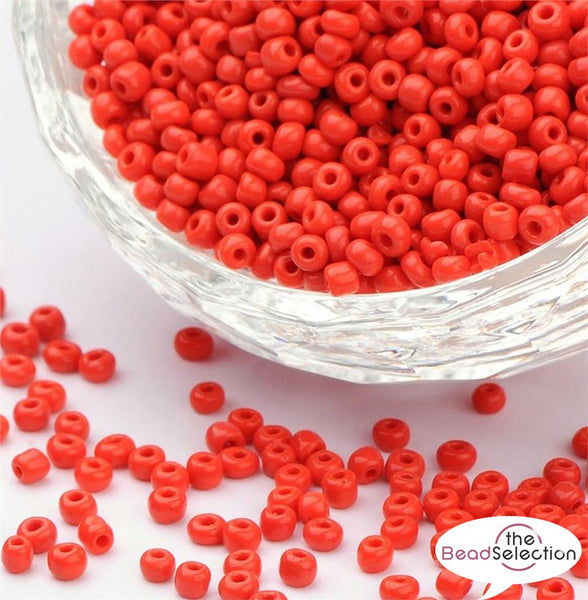100g RED OPAQUE GLASS SEED BEADS 11/0 2mm 8/0 3mm 6/0 4mm