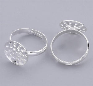 TOP QUALITY 14mm SIEVE PAD ADJUSTABLE RING BLANKS SILVER PLATED. AD36
