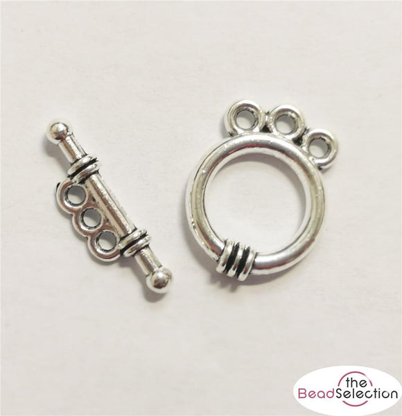 10 PER BAG 18mm x 14mm 3 HOLE TOGGLE CLASPS SILVER PLATED AE16