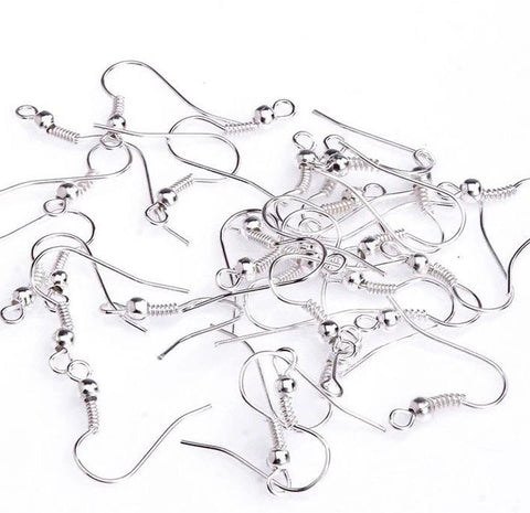 50 EARRING FISH HOOK 18mm NICKEL & LEAD FREE EAR WIRES SILVER PLATED AB6