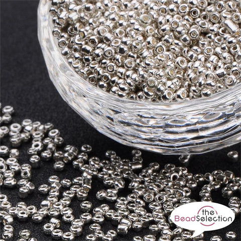 50g Metallic Silver Glass Seed Beads 11/0- 2mm 8/0 3mm 6/0 4mm jewellery making