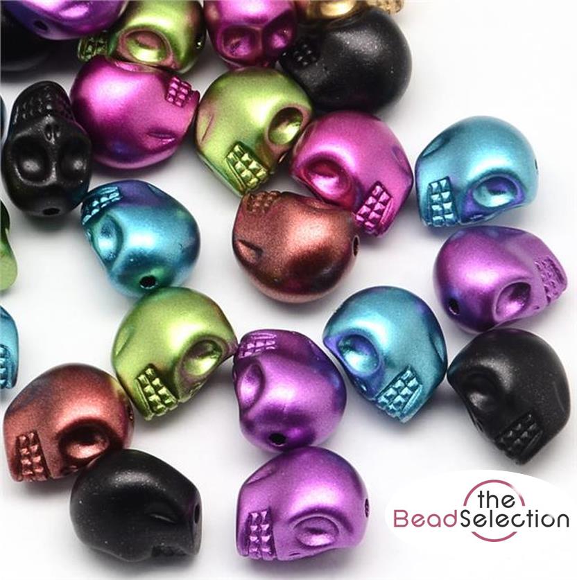 50 SKULL BEADS 13mm ACRYLIC ASSORTED COLOURS TOP QUALITY ACR13