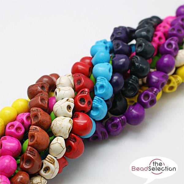 40 SKULL BEADS 9mm SYNTHETIC HOWLITE ASSORTED COLOURS JEWELLERY MAKING MSC5