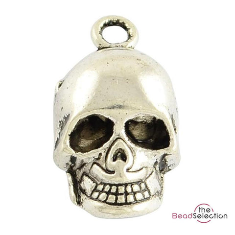 10 SKULL CHARMS PENDANTS BRIGHT TIBETAN SILVER 20mm JEWELLERY MAKING C10