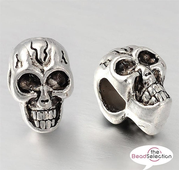 4 TIBETAN SILVER SKULL SPACER BEADS CHARMS 12mm LARGE 5mm HOLE JEWELLERY TS97