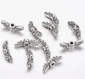 TOP QUALITY 20 TIBETAN SILVER ANGEL WINGS SPACER BEADS 14mm (TS7)