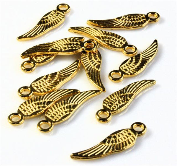 30 FEATHER ANGEL WINGS 18mm CHARMS PENDANTS SILVER / GOLD / BRONZE TOP QUALITY