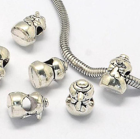 4 TIBETAN SILVER SNOWMAN SPACER BEADS CHARMS 13mm LARGE 5mm HOLE TS16