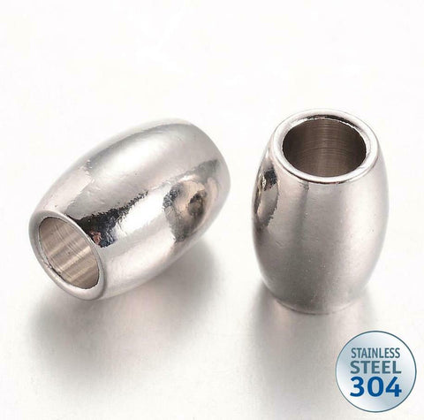10 STAINLESS STEEL 304 SPACER BEADS 9mm OVAL BARREL HOLE 4mm STA6