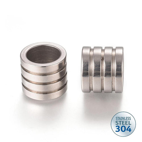 4 STAINLESS STEEL 304 SPACER BEADS 12mm TUBE RIBBED LARGE HOLE 8mm STA9