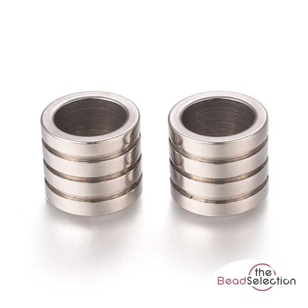 4 STAINLESS STEEL 304 SPACER BEADS 12mm TUBE RIBBED LARGE HOLE 8mm STA9