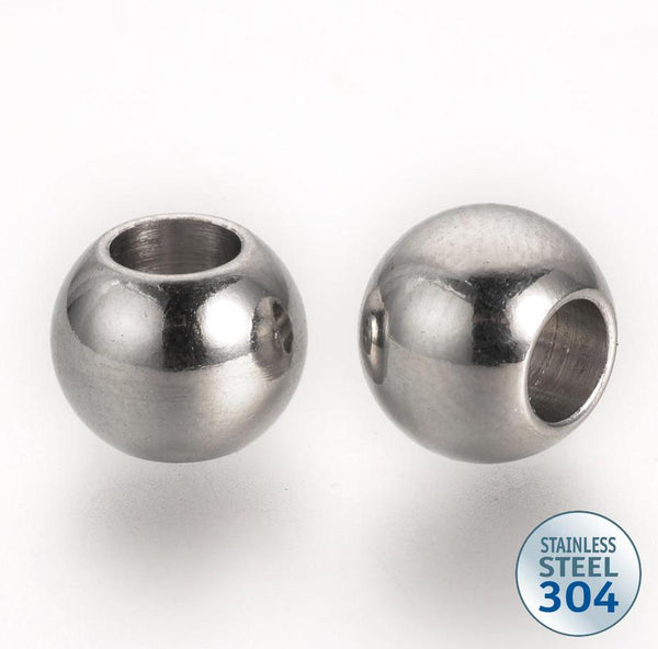 10 STAINLESS STEEL 304 SPACER BEADS 8mm ROUND RONDELLE LARGE HOLE 4mm STA4