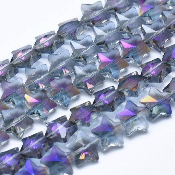 10 STAR FACETED GLASS CRYSTAL BEADS 13mm PURPLE RAINBOW AB LUSTRE GLS48