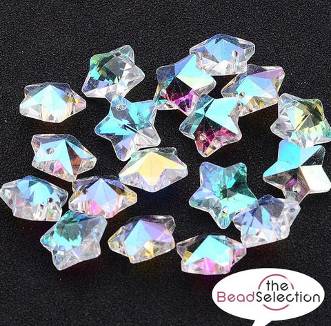 10 Star Beads Faceted Cut Glass 13mm Xmas Rainbow Lustre Top Quality GLS14