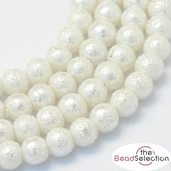 50 WHITE GLASS PEARL BEADS STARDUST WEDDING XMAS SNOWMAN 8mm GLS22