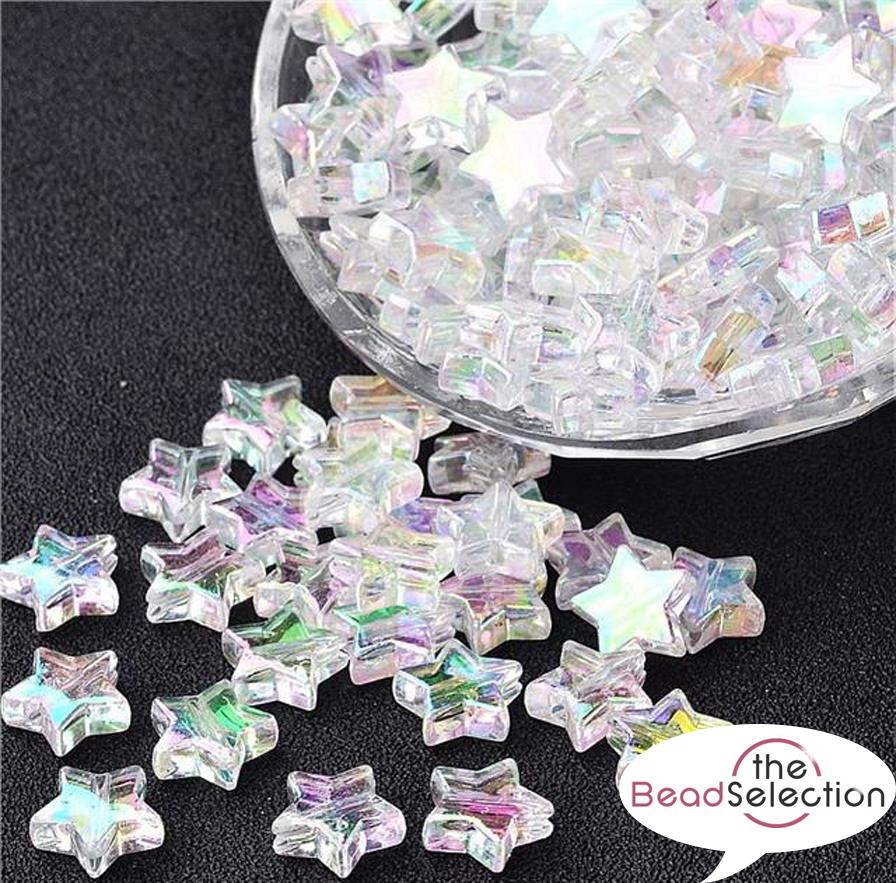 100 Acrylic Star Beads AB Pearl Lustre 10mm Jewellery Making Childrens ACR66