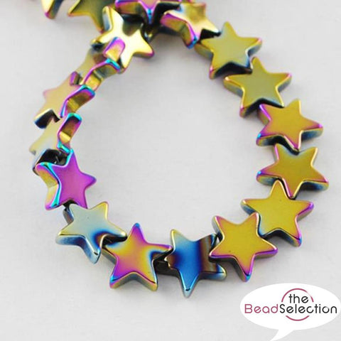 20 PREMIUM QUALITY 10mm RAINBOW STAR HEMATITE BEADS HEM35