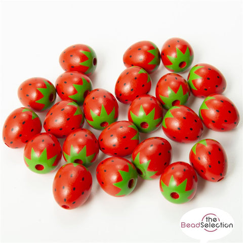 10 Strawberry Wooden Beads 23mm Large Hole 4mm jewellery making W30