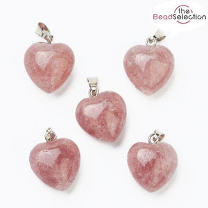 STRAWBERRY QUARTZ GEMSTONE HEART CHARM PENDANT IDEAL GIFT C304