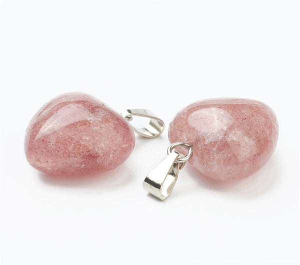 STRAWBERRY QUARTZ GEMSTONE HEART CHARM PENDANT IDEAL GIFT C304