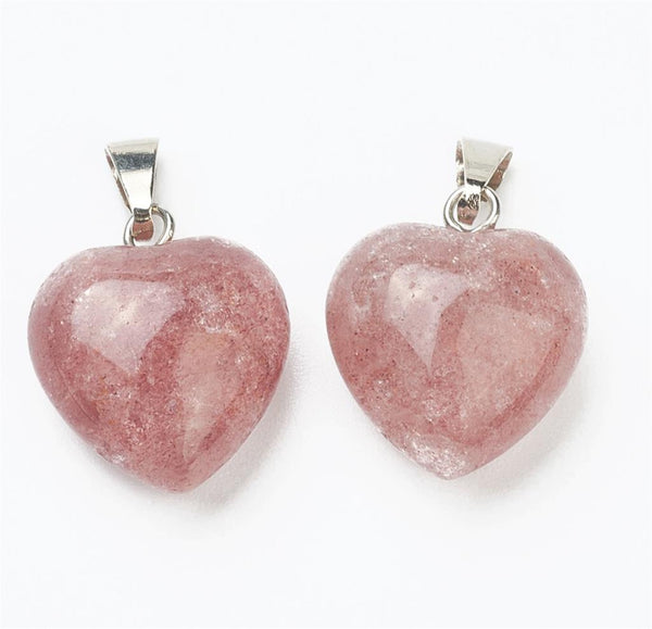 STRAWBERRY QUARTZ GEMSTONE HEART CHARM PENDANT IDEAL GIFT C304