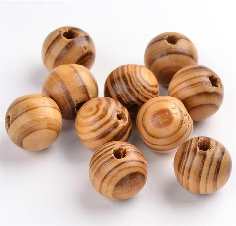 30 per bag 16mm LARGE STRIPED ROUND BURLY WOODEN BEADS 4mm HOLE BW5
