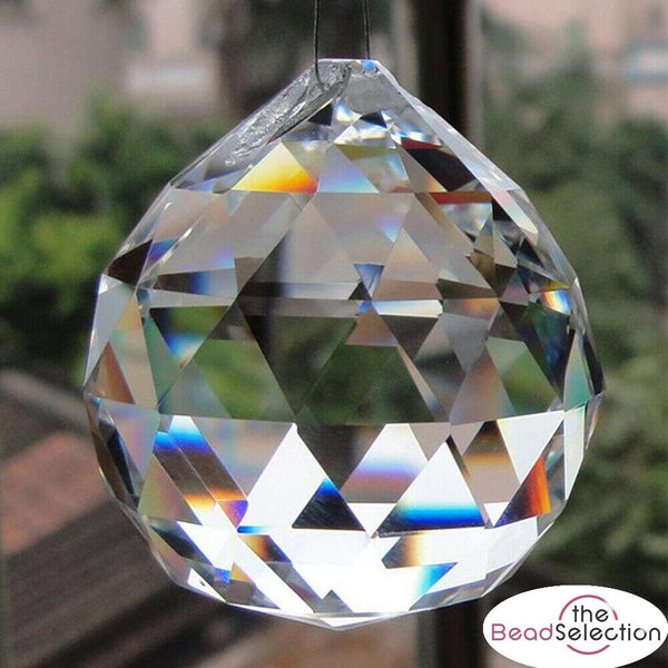 45mm LARGE CRYSTAL GLASS FACETED SUN CATCHER DROP PENDANT FENG SHUI GLS57