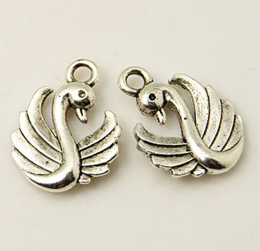 10 x SWAN CHARMS PENDANTS BRIGHT TIBETAN SILVER 3D 17mm TOP QUALITY  C42