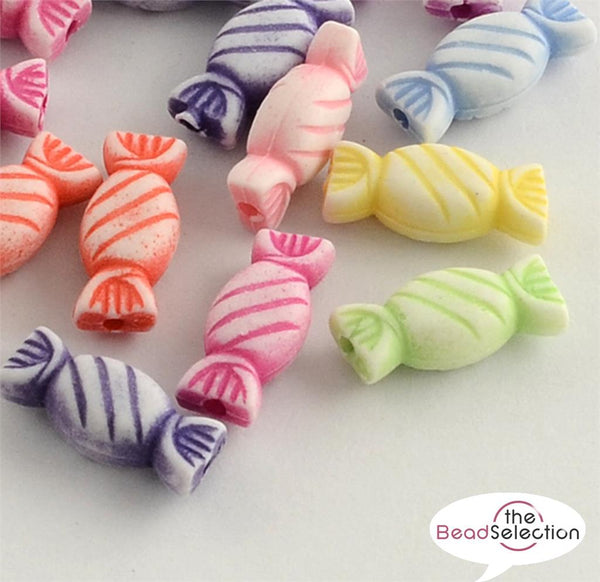 100 SWEETS CANDY BEADS PASTEL ACRYLIC 15mm MIXED COLOUR JEWELLERY MAKING ACR219