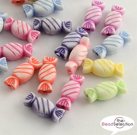 100 SWEETS CANDY BEADS PASTEL ACRYLIC 15mm MIXED COLOUR JEWELLERY MAKING ACR219