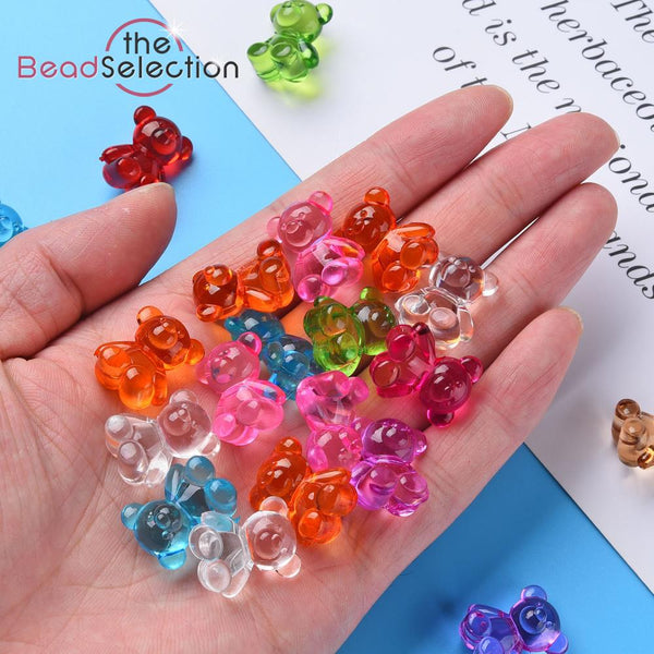 25 Large Acrylic Gummy Teddy Bear Beads 18mm Assorted Colours ACR228