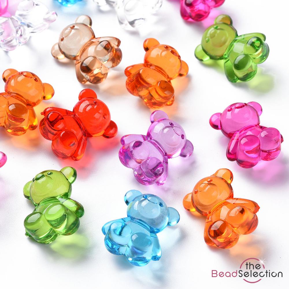 25 Large Acrylic Gummy Teddy Bear Beads 18mm Assorted Colours ACR228
