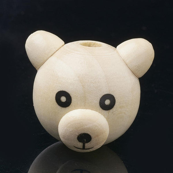 TEDDY BEAR HEAD WOODEN BEADS 28mm NATURAL WOOD LARGE 5mm HOLE W8