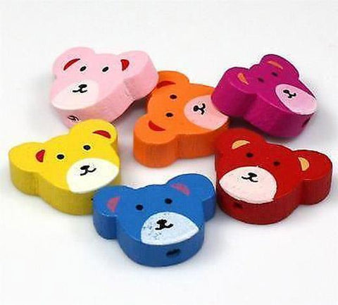 20 Per Bag TEDDY BEAR WOODEN BEADS HEAD SHAPED 15mm x 20mm MIXED COLOURS