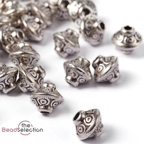 20 TIBETAN SILVER ROUND BICONE SPACER BEADS 7mm JEWELLERY MAKING ( TS33 )