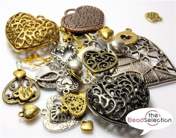 30gm HEART TIBETAN CHARMS PENDANTS RANDOM MIX shape SILVER, GOLD or ASSORTED