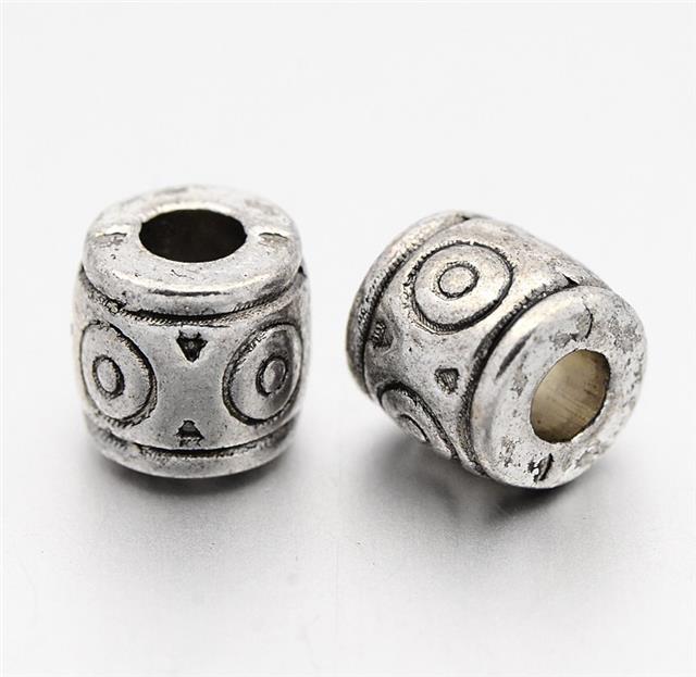 TOP QUALITY 20 TIBETAN SILVER BARREL SPACER BEADS 6mm x 7mm HOLE 3mm (TS38)