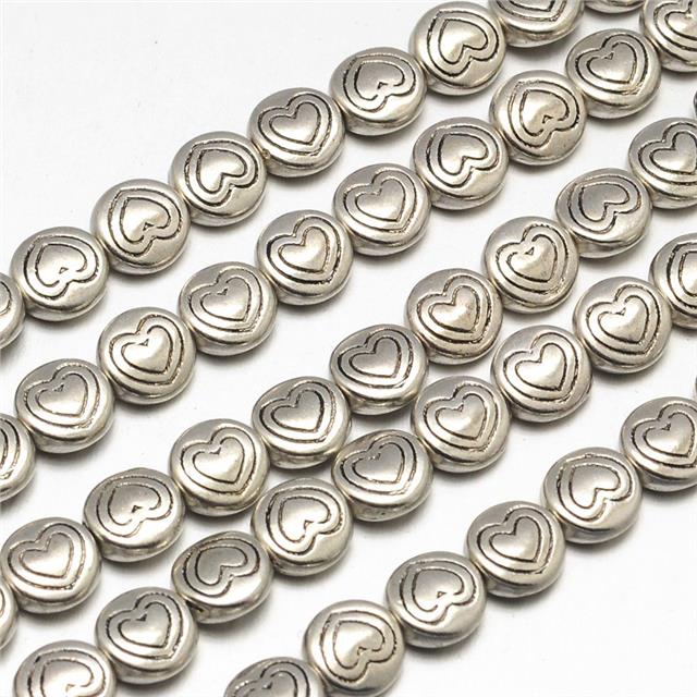20 TIBETAN SILVER FLAT ROUND HEART SPACER BEADS 7mm TOP QUALITY (TS10)