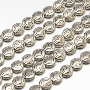 20 TIBETAN SILVER FLAT ROUND HEART SPACER BEADS 7mm TOP QUALITY (TS10)