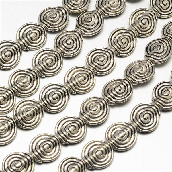 20 TIBETAN SILVER FLAT ROUND VORTEX SPACER BEADS 11mm Jewellery making  (TS12)